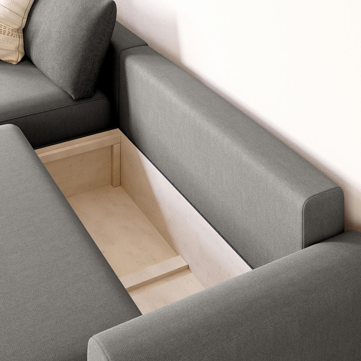 ECKSOFA mit Schlaffunktion - Longchair - Dunkelgrau/Schwarz, Kunststoff/Textil (253/167cm) - home24