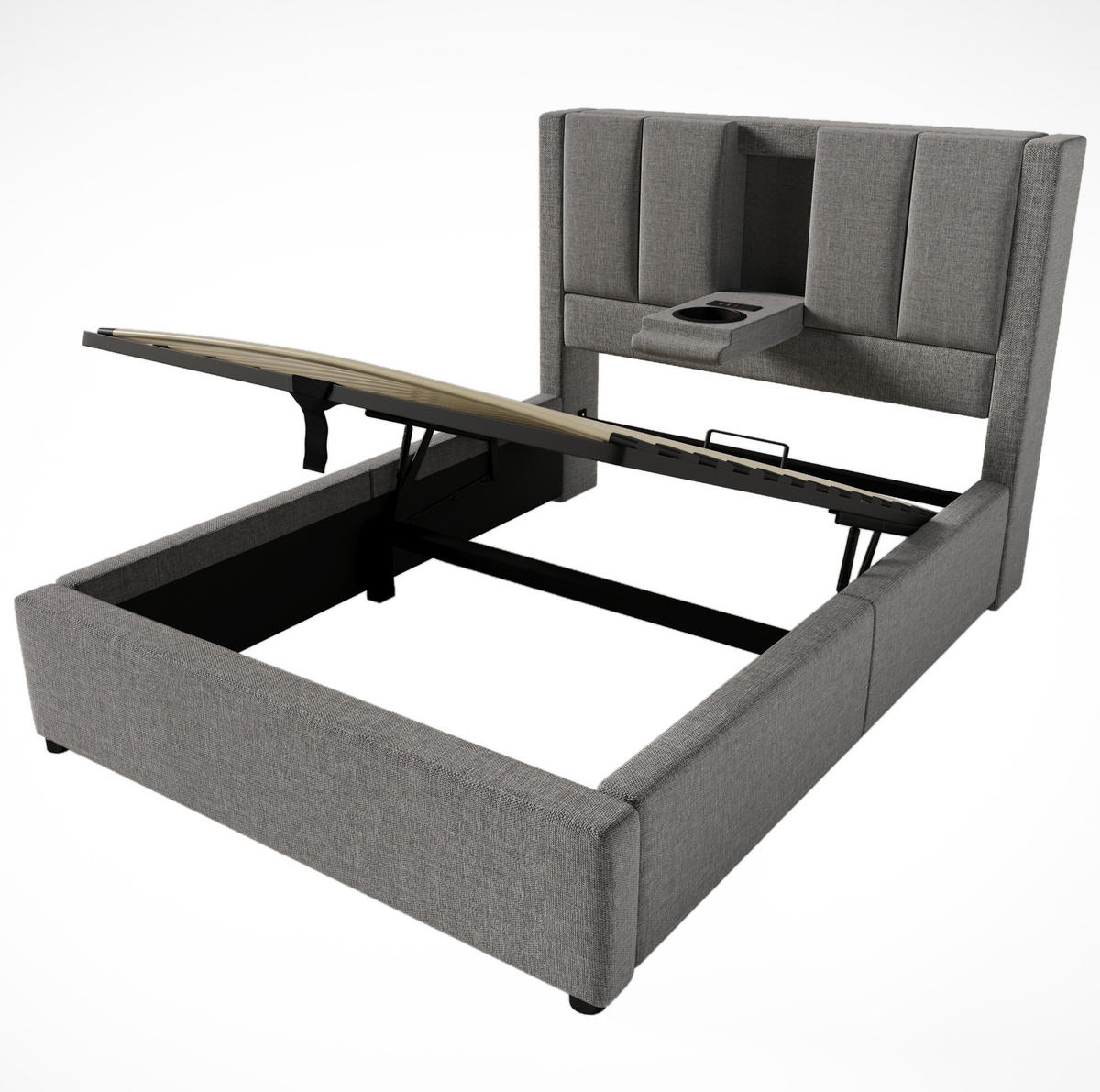 POLSTERBETT 90/200 cm Grau aus Leinen mit Stauraum - Grau, Textil (90/200cm) - OKMYHOME
