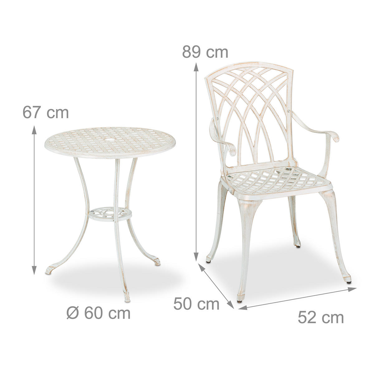 3-TLG.GARTENMÖBEL-SET - Weiß, Metall - Relaxdays