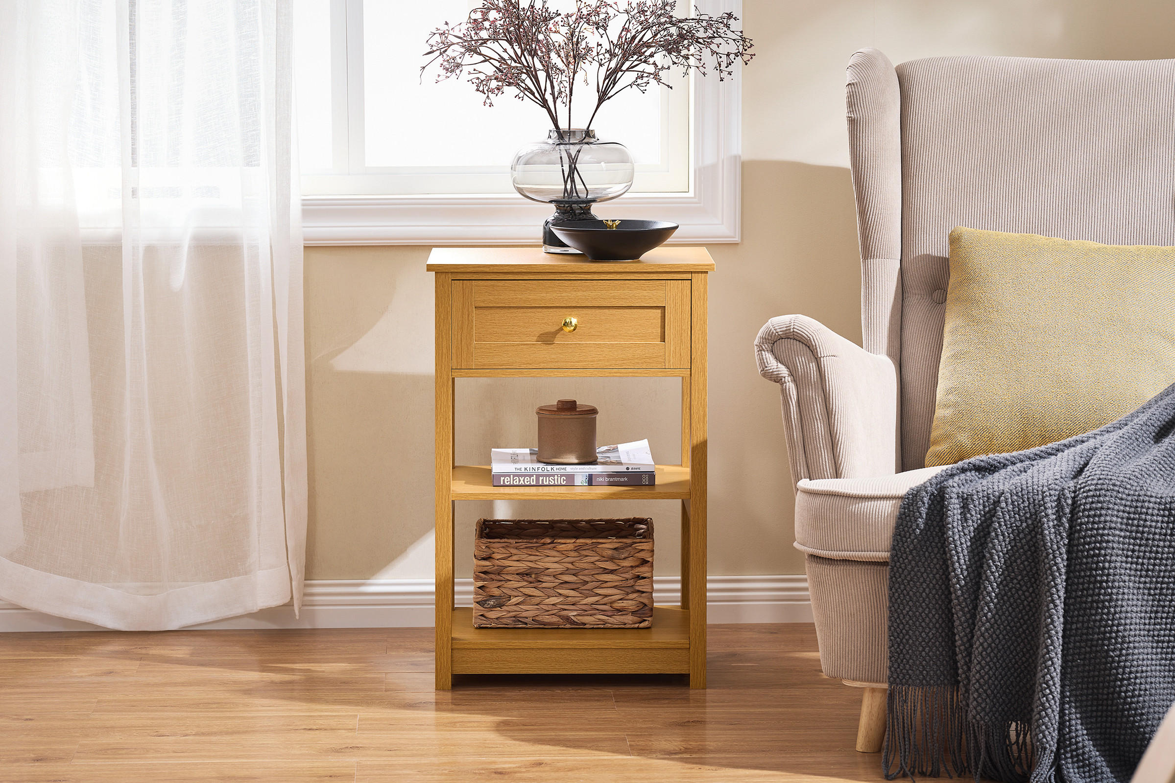 NACHTTISCH Natur - Naturfarben, Holzwerkstoff (45/68/30cm) - SoBuy