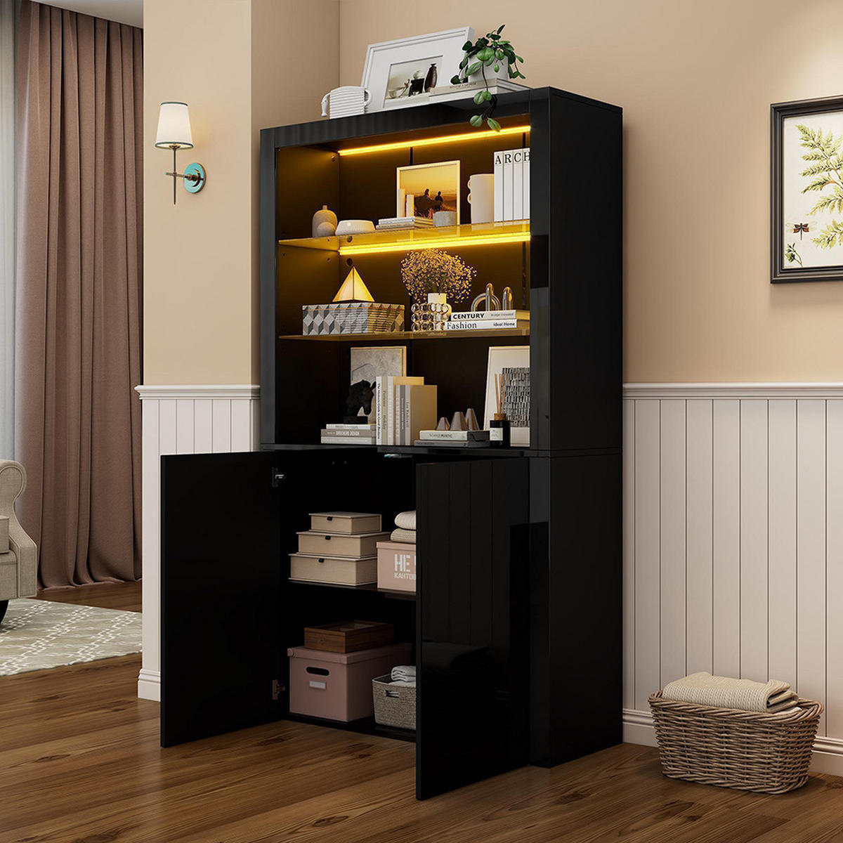 VITRINE 100x35x170cm in Schwarz - Schwarz, Holzwerkstoff (35/170/100cm) - KOMHTOM