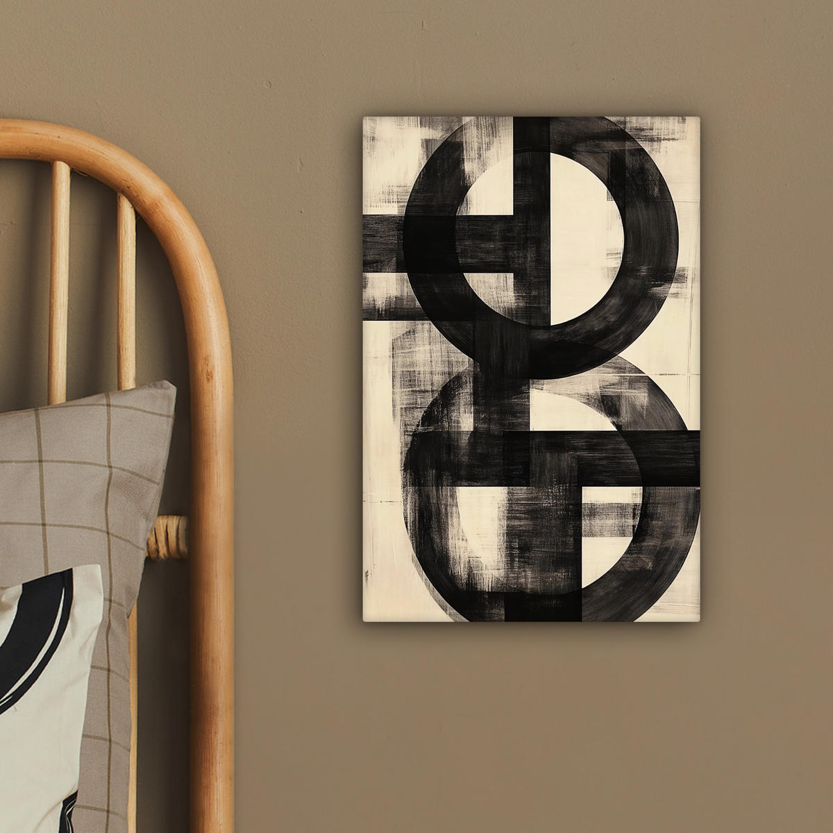 LEINWANDBILD Kreise - Balken - Schwarz - Abstrakt Deko Wohnzimmer 20x30 cm - Schwarz, Textil (20/30cm) - MuchoWow