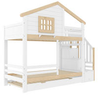 ETAGENBETT Haus 90x200 Weiß+Natur mit Ausziehbett und Stauraum - Naturfarben, Holz (90/200cm) - ComfortXL
