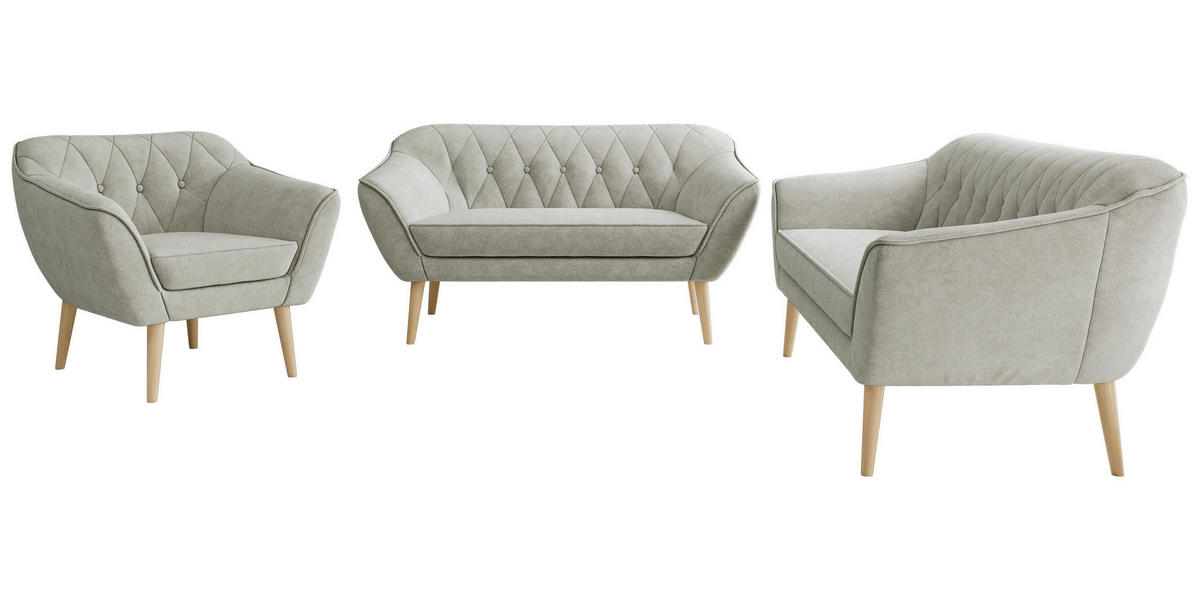 SEDACIA ZOSTAVA 3+2+1 PIRS - Svetlosivá Štruktúrovaná látka - Drevené nohy - farba buka/svetlosivá, kompozitné drevo/textil (180/75/74cm) - MKS