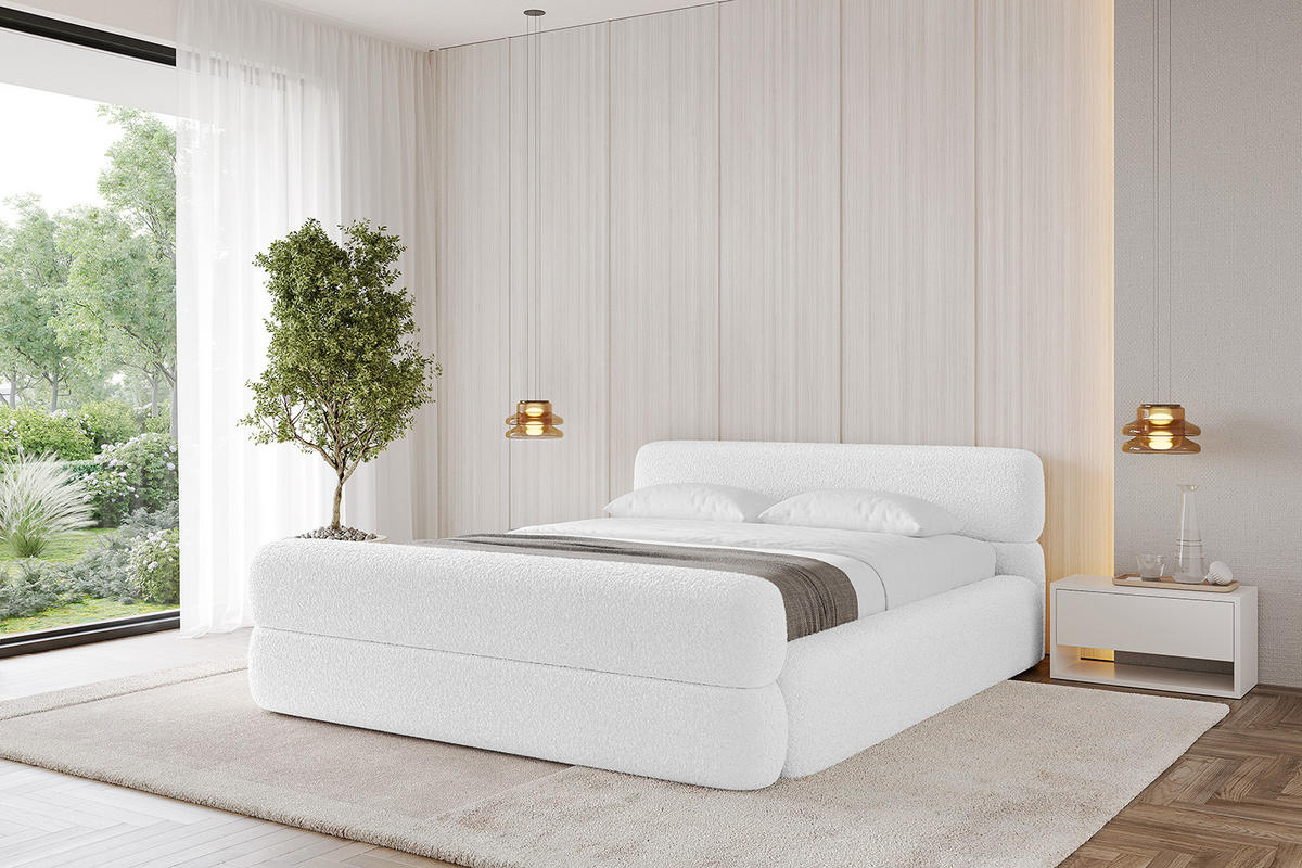 POLSTERBETT mit Bettkasten, Fußteil und Lattenrost, Boxbett mit Matratze H3/H4 - ENORA-Z-V1 180x200 Weiß - Weiß, Holzwerkstoff/Textil (180/200cm) - ALTDECOR