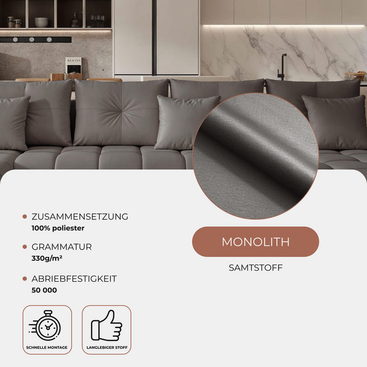 WOHNLANDSCHAFT DIEGO mit Schlaffunktion und Bettkasten Graphit - Graphitfarben, Holzwerkstoff/Kunststoff (382/91/190cm) - Idohome