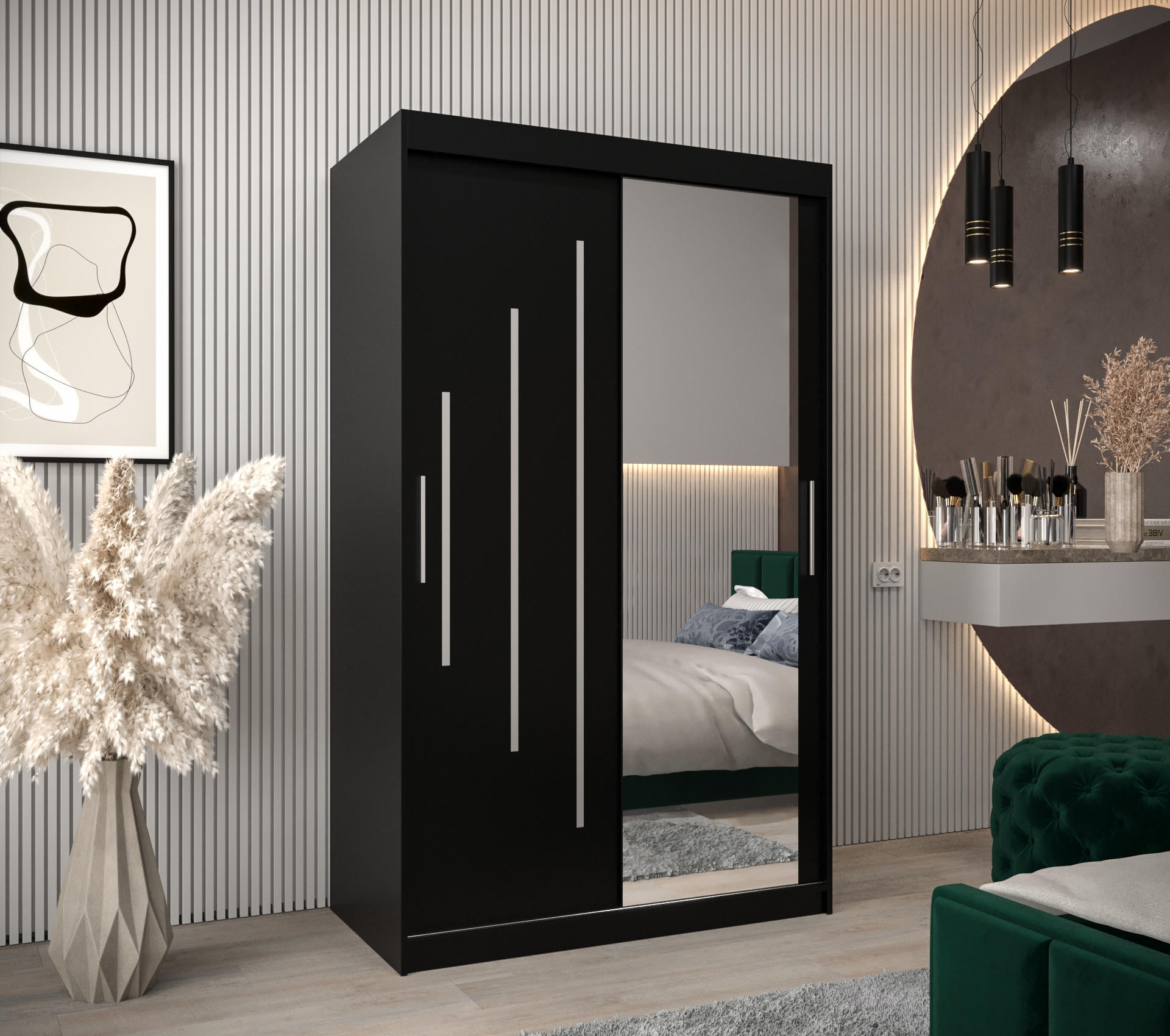 SCHWEBETÜRENSCHRANK 200/120/62 2-türig - Silberfarben/Schwarz, Holz/Kunststoff (120/200/62cm) - Abiks Möbel