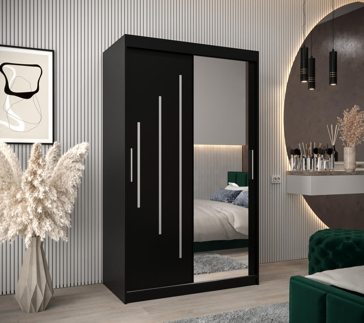 SCHWEBETÜRENSCHRANK 200/120/62 2-türig - Silberfarben/Schwarz, Holz/Kunststoff (120/200/62cm) - Abiks Möbel