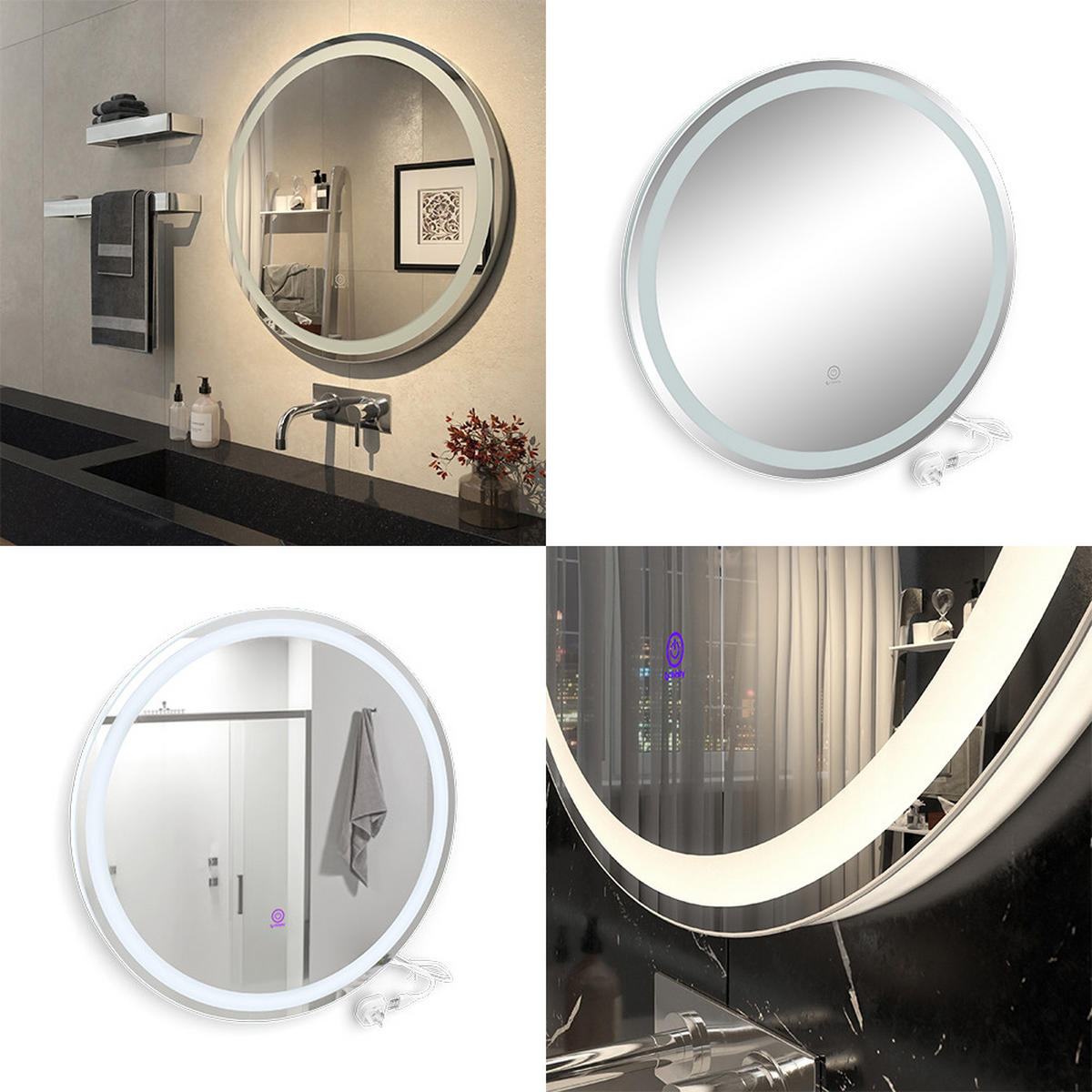 BADEZIMMERSPIEGEL Lumos Weiß 70 cm mit Touchschalter - Weiß, Glas (70/70/4cm) - Vicco