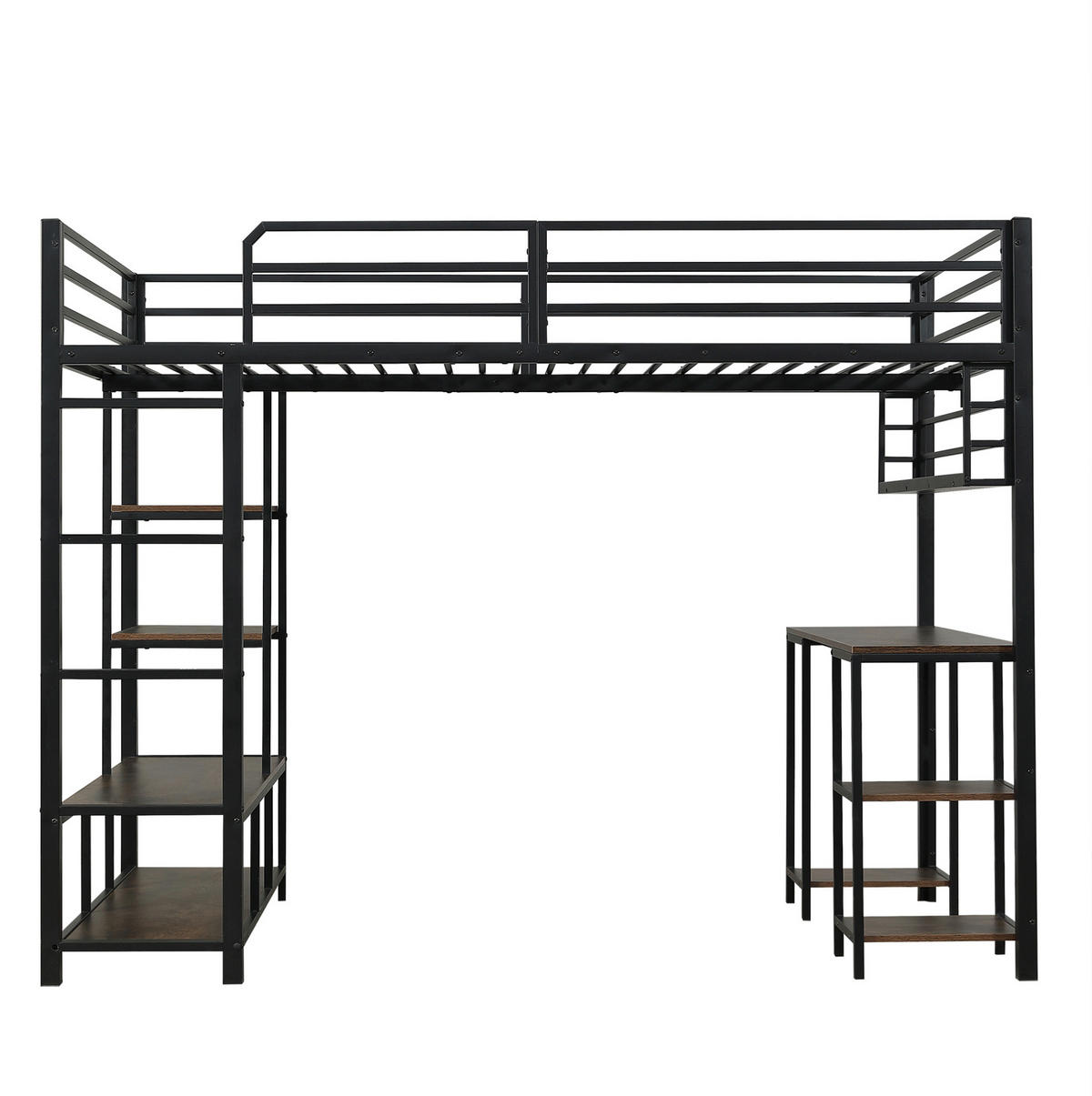 HOCHBETT 120/200 cm mit Schreibtisch und Ablagefläche in Schwarz/Dunkelwalnuss - Schwarz, Metall (120/200cm) - Flora Grace