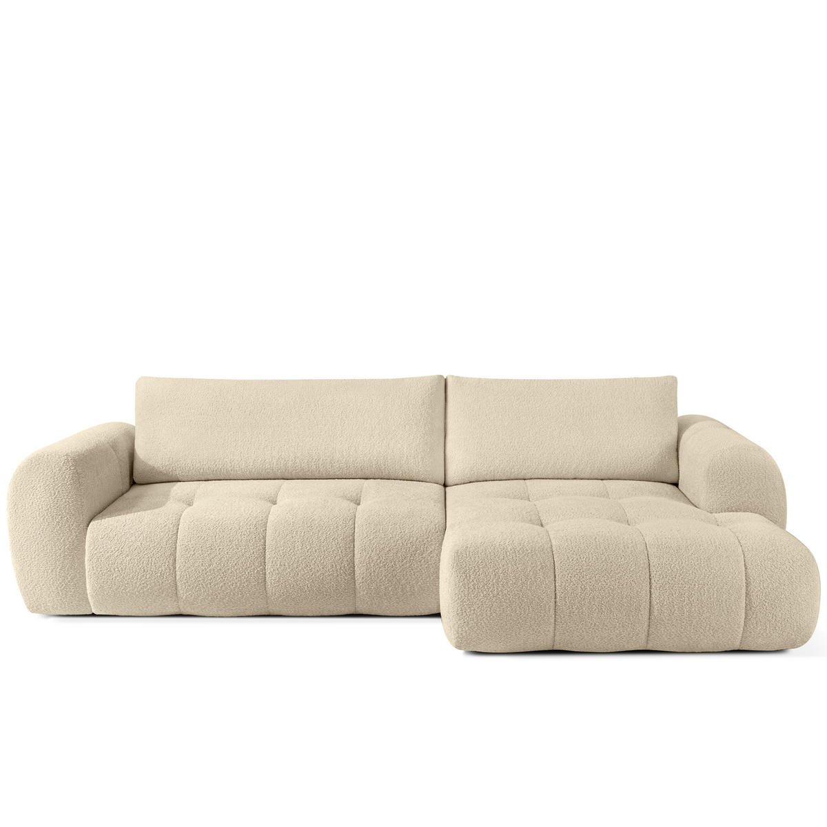 ECKSOFA MIT HOCKER LIRA, Hellbeige, Bouclé - Sandfarben, Holz/Holzwerkstoff (96/50cm) - KONSIMO®
