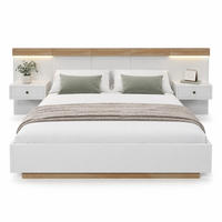 BETTANLAGE 140/200 cm in Weiß & Sonoma-Eiche mit 2 Nachttischen, LED, USB und Type-C Holz-Doppelbett in Schwebeoptik - Eichefarben/Weiß, Holzwerkstoff (140/200cm) - STILVORA