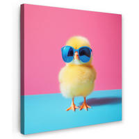 LEINWANDBILD Chick - Sonnenbrille - Blau Deko Groß 90x90 cm - Pink/Gelb, Textil (90/90cm) - MuchoWow