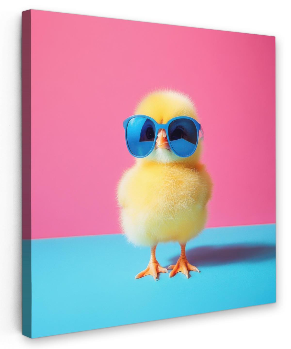 LEINWANDBILD Chick - Sonnenbrille - Blau Deko Groß 90x90 cm - Pink/Gelb, Textil (90/90cm) - MuchoWow