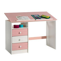 KINDERSCHREIBTISCH KEVIN - Weiß/Rosa, Holz (115/73/60cm) - IDIMEX