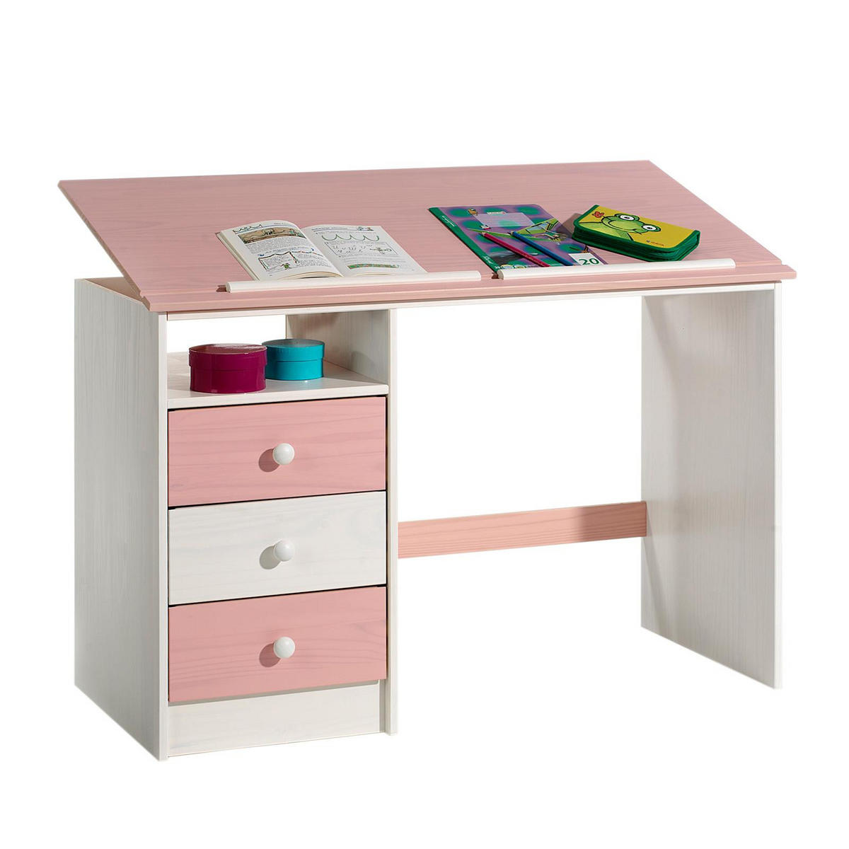 KINDERSCHREIBTISCH KEVIN - Weiß/Rosa, Holz (115/73/60cm) - IDIMEX