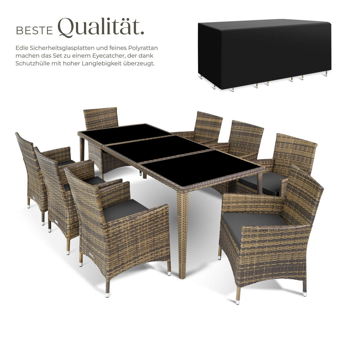 RATTAN-SITZGRUPPE aus Aluminium Menorca, inklusive Schutzhülle, natur - Naturfarben, Kunststoff - tectake