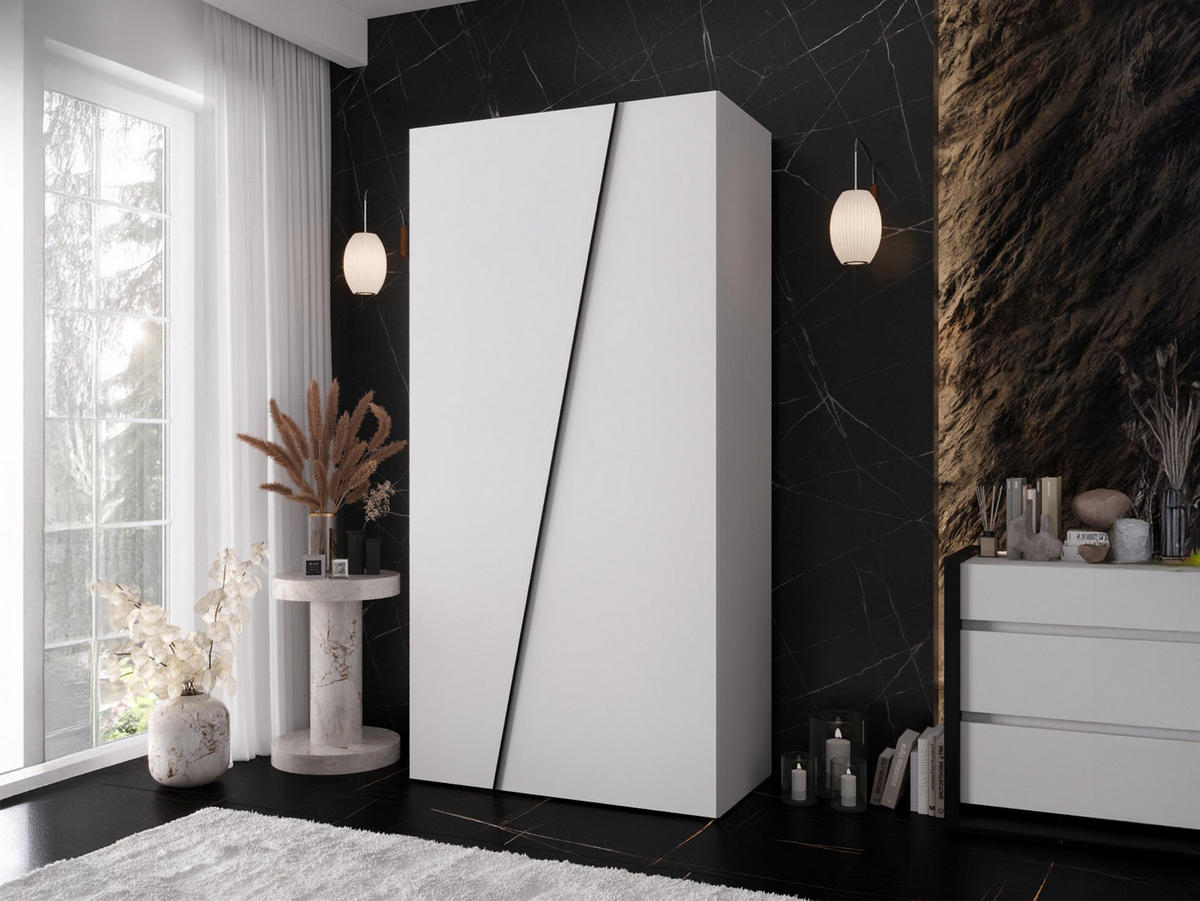 DREHTÜRENSCHRANK Zen 100 cm - Schwarz/Weiß, Holzwerkstoff/Kunststoff (100/202/50cm) - MIRJAN24