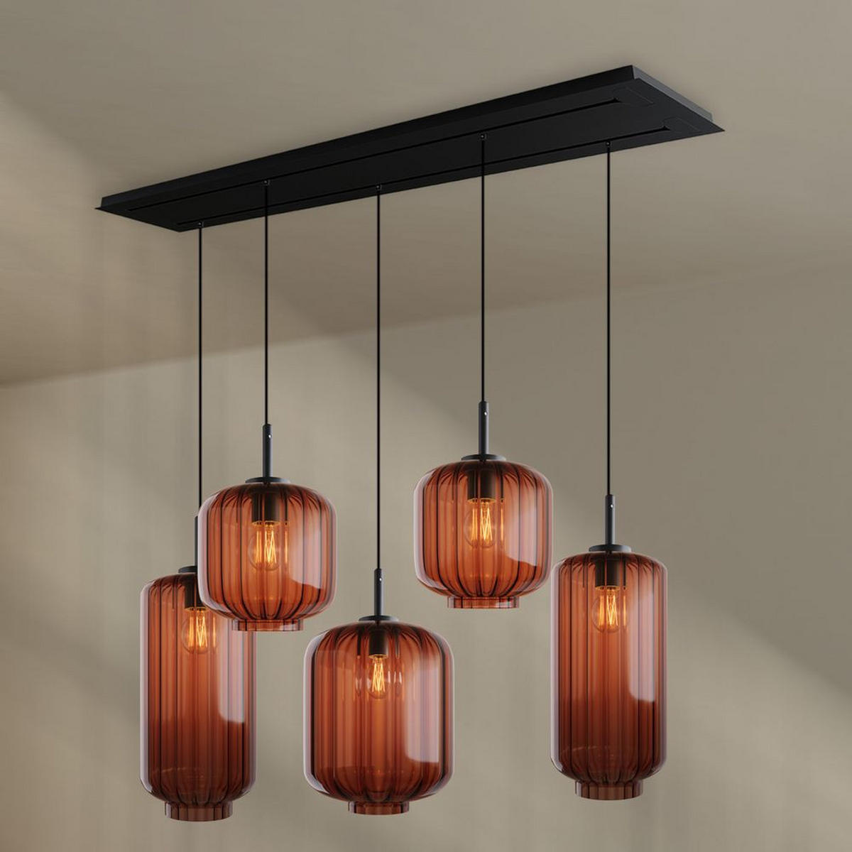 HÄNGELEUCHTE Velo 5-flammig Braun Ø 18/20/25cm - Schwarz/Braun, Glas (25/25/27cm) - s.luce