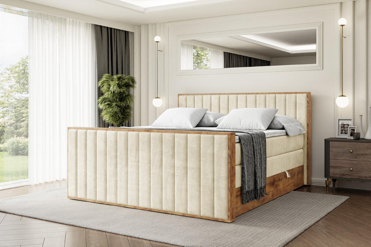 BOXSPRINGBETT mit Matratze H3|H4 und Lattenrost - LOLLI4-Z KING-160x200 - Beige Monolith - Beige, Holzwerkstoff (160/200cm) - ALTDECOR