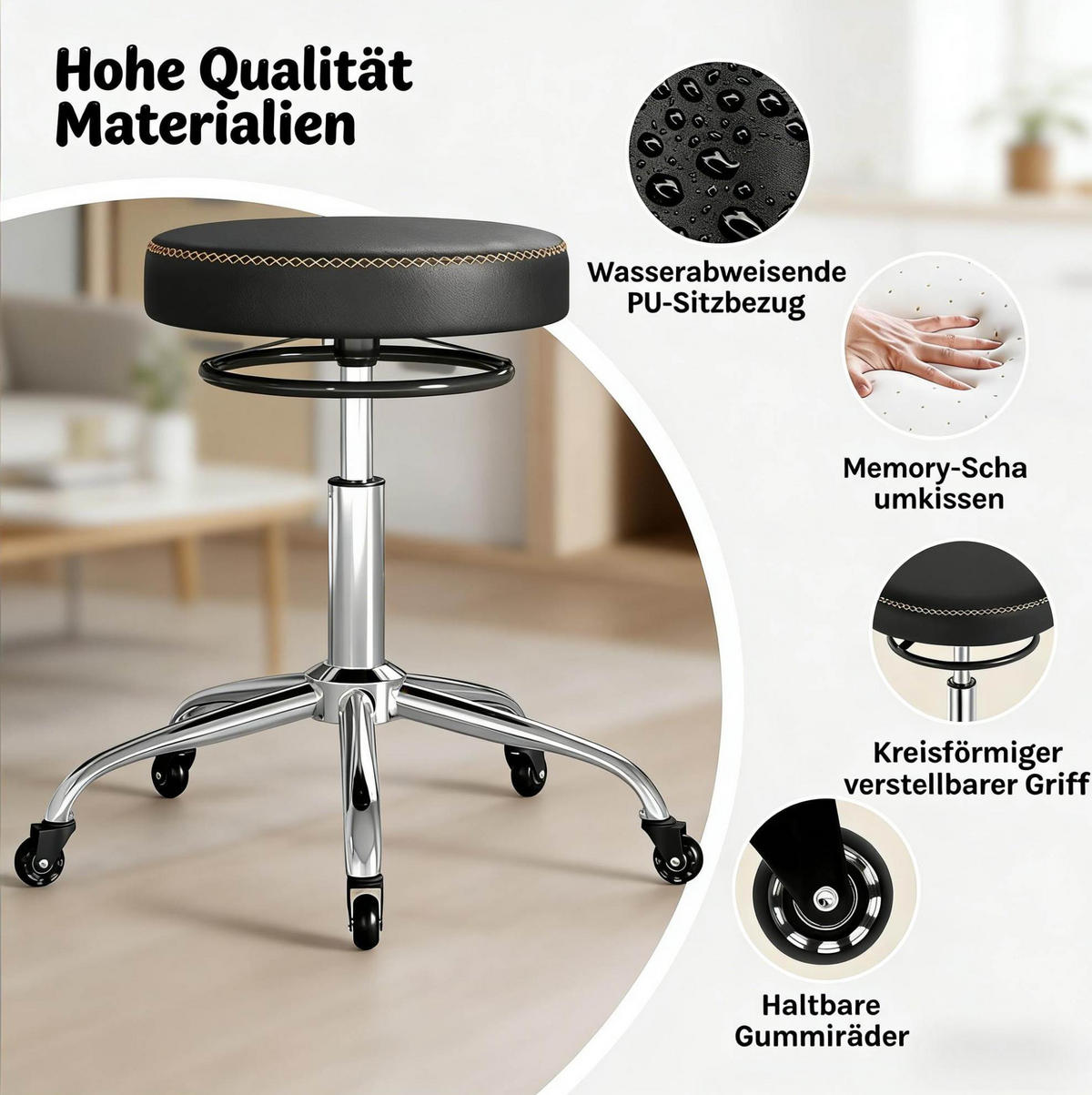 BÜROHOCKER höhenverstellbar 46-58 cm Metall Black - Schwarz, Metall (49/58/49cm) - Meubliv