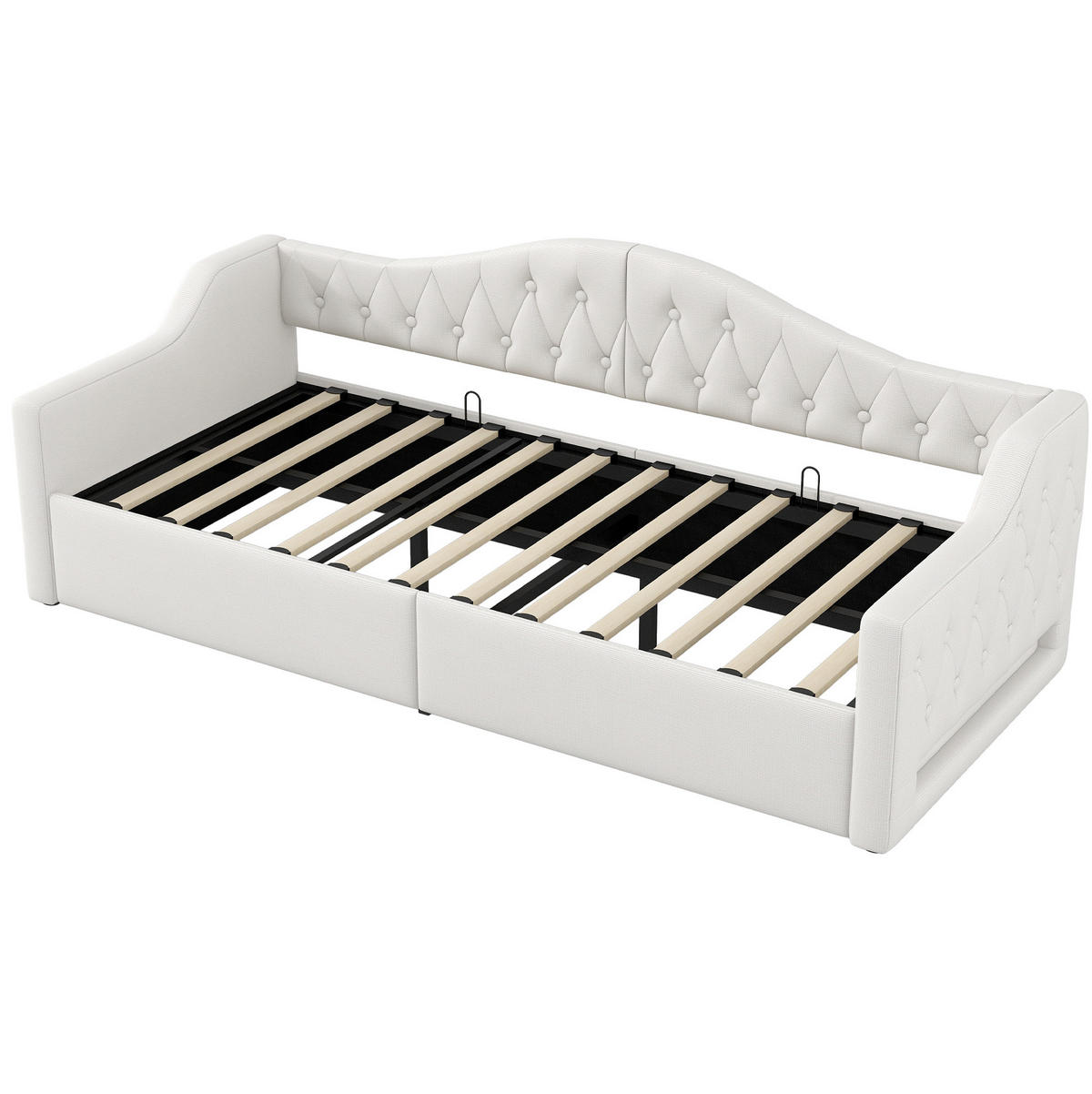 TAGESBETT 90/200 cm mit LED-Beleuchtung, Stauraum und Leinenpolsterung, Beige - Beige, Holzwerkstoff (90/200cm) - Redom