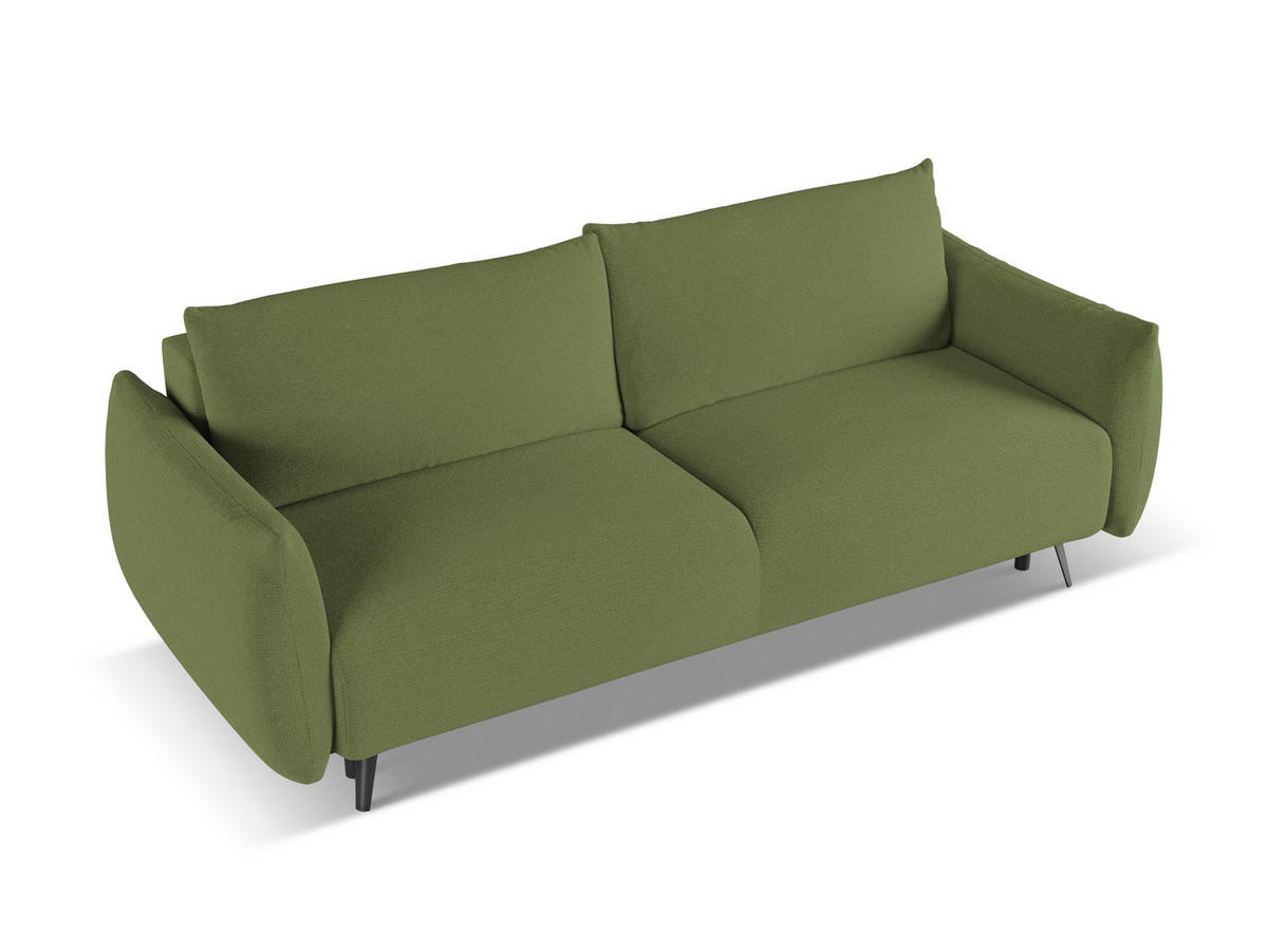 3-SITZER SOFA mit Schlaffunktion Chenille Stoff Grün - Dunkelgrün/Schwarz, Textil/Metall (230/86/105cm) - Makamii