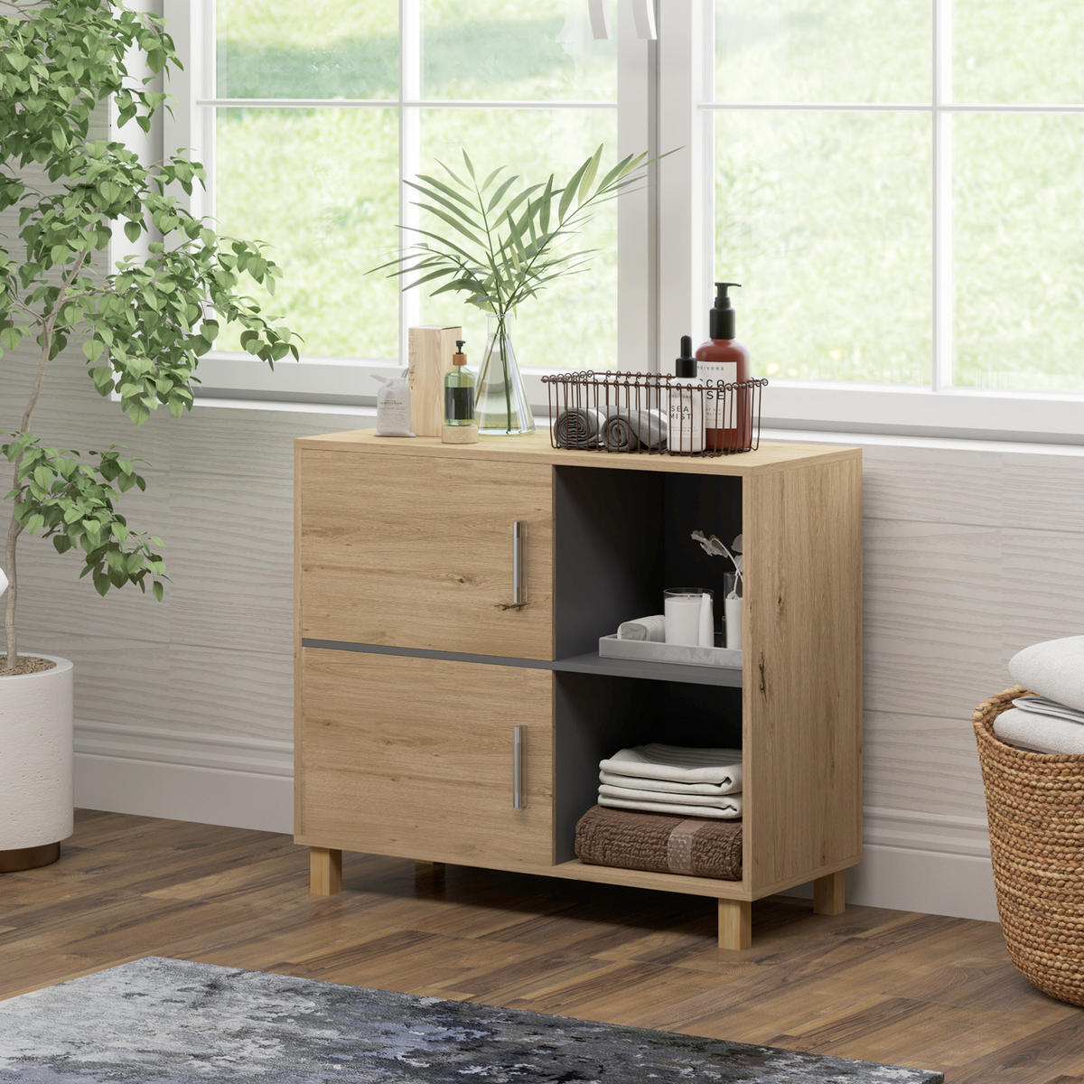 MIDISCHRANK DE-12444 80/35/70 cm mit offenen Fächern Naturholz - Naturfarben, Holzwerkstoff (35/70/80cm) - ComfortXL