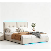 POLSTERBETT 140/200 cm LED Samt Beige Doppelbett Bettgestell gepolstert - Beige, Holz (140/200cm) - PARAFTA HOME
