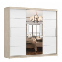 SCHWEBETÜRENSCHRANK Alba Sonoma Eiche/Weiß + Spiegel, mit LED-Beleuchtung 250 cm - Alufarben/Weiß, Glas/Holzwerkstoff (250/218/61cm) - imoebel24
