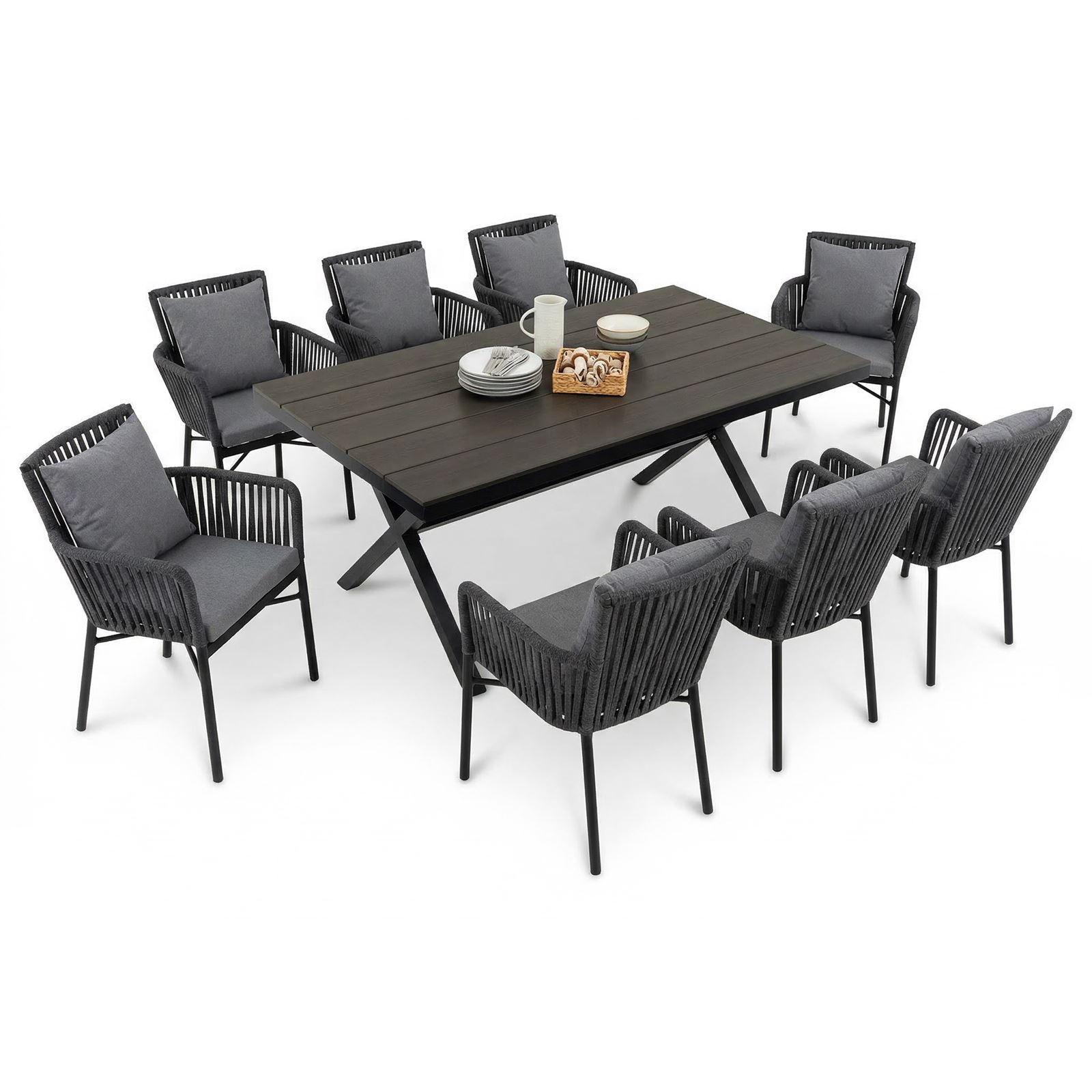 GARTENMÖBEL SET AFUERA 9er Set grau, schwarz - Grau, Kunststoff - IDIMEX