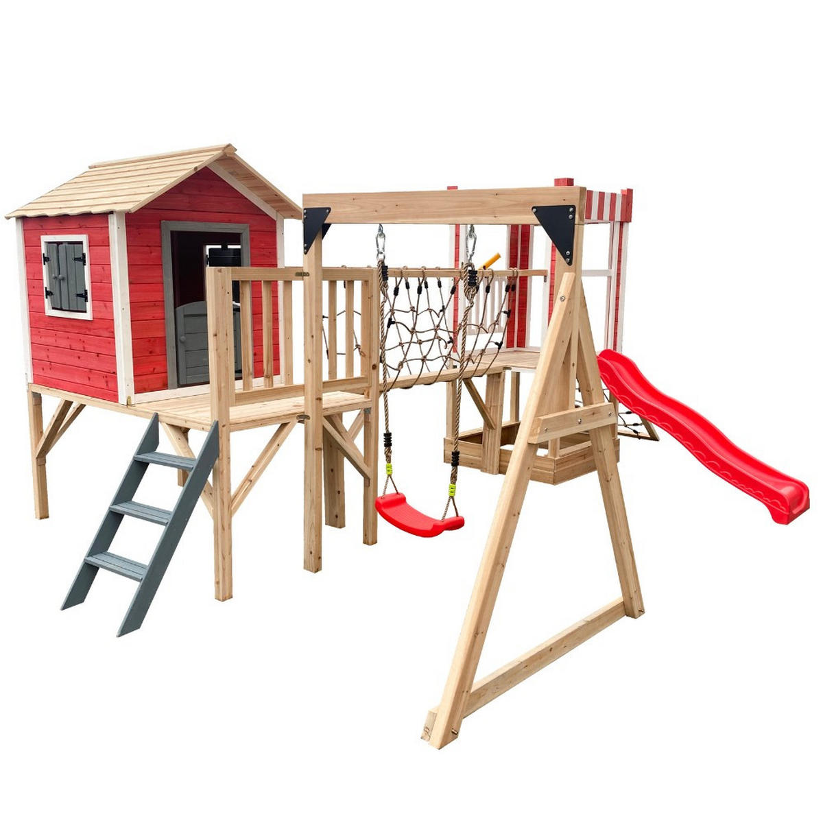 SPIELPARK WUNDERLAND - Rot, inkl. Schaukel und Rutsche - Rot, Holz (555/215/340cm) - Home Deluxe