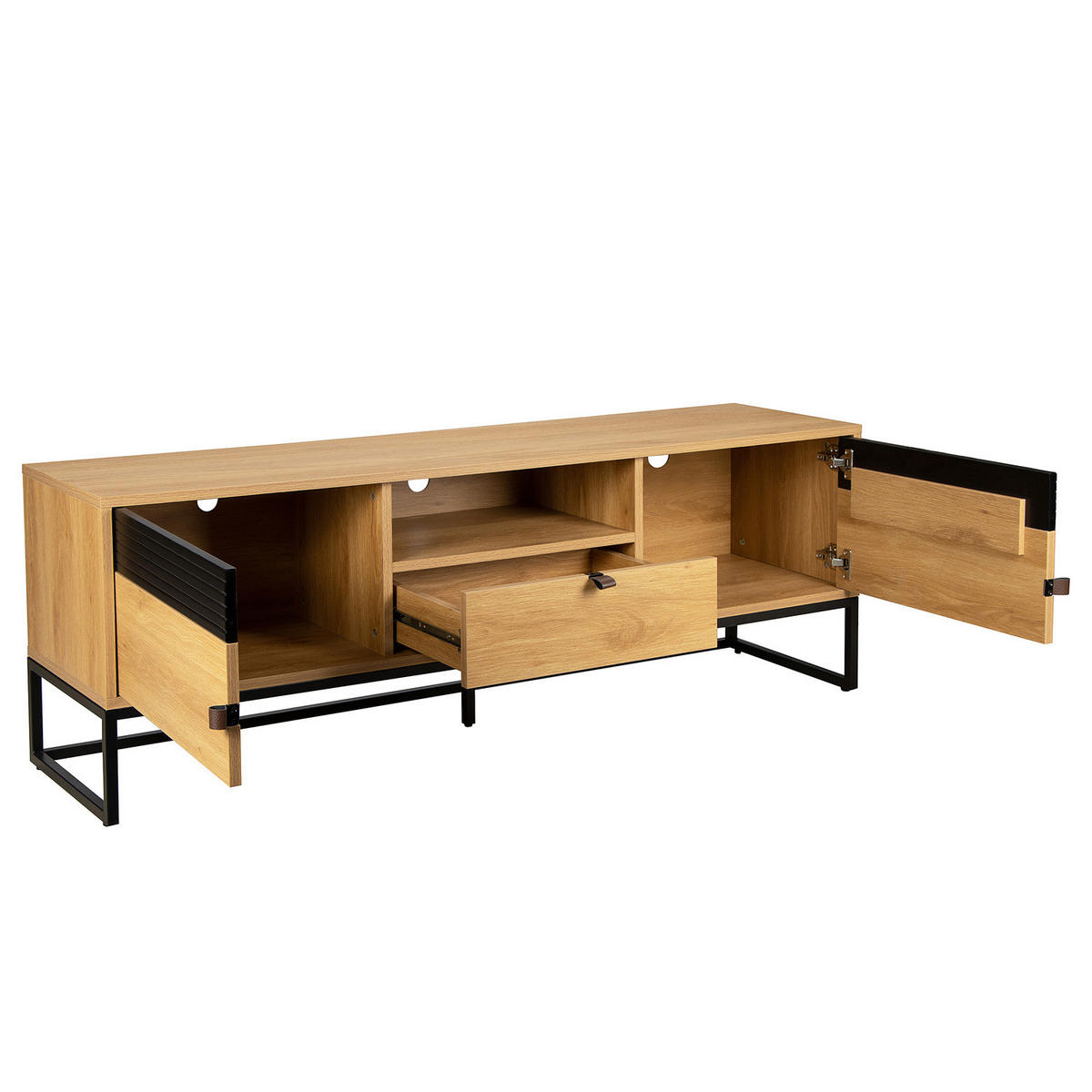 TV-LOWBOARD - Eichefarben/Schwarz, Holzwerkstoff/Kunststoff (160/55/40cm) - home24