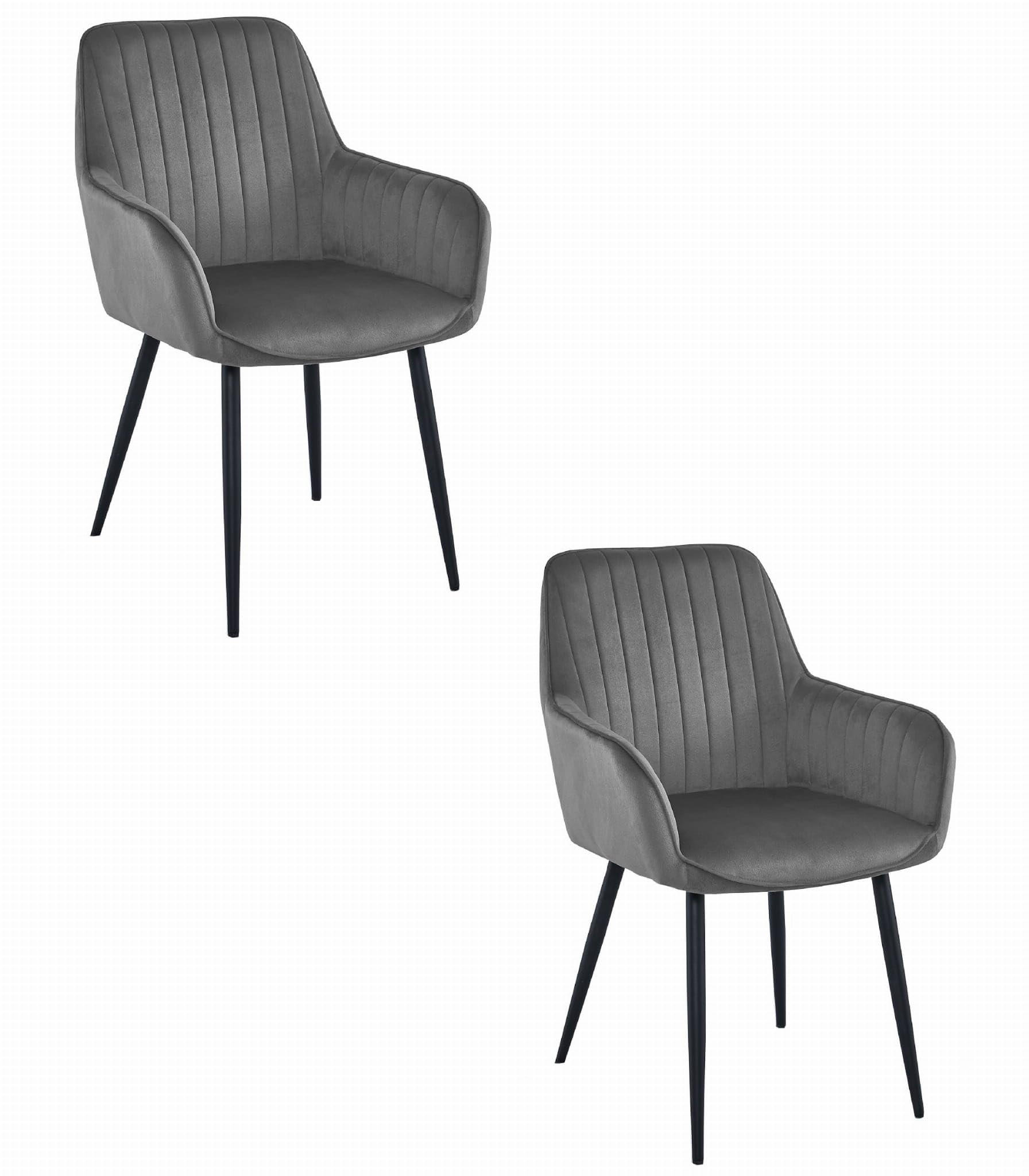 ESSZIMMERSTUHL 2er Set Dunkelgrauer Velours, gepolsterte Rückenlehne, bequeme Sitzfläche - Grau, Textil (51/86/56cm) - Best For Home