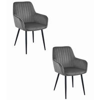 ESSZIMMERSTUHL 2er Set Dunkelgrauer Velours, gepolsterte Rückenlehne, bequeme Sitzfläche - Grau, Textil (51/86/56cm) - Best For Home