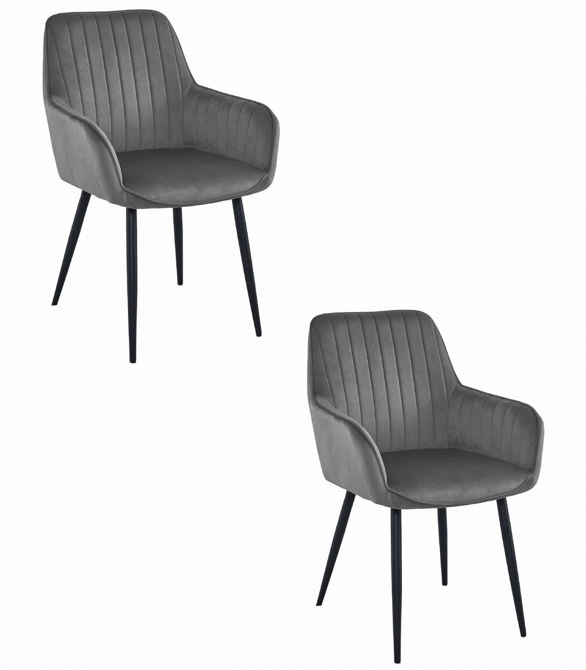 ESSZIMMERSTUHL 2er Set Dunkelgrauer Velours, gepolsterte Rückenlehne, bequeme Sitzfläche - Grau, Textil (51/86/56cm) - Best For Home