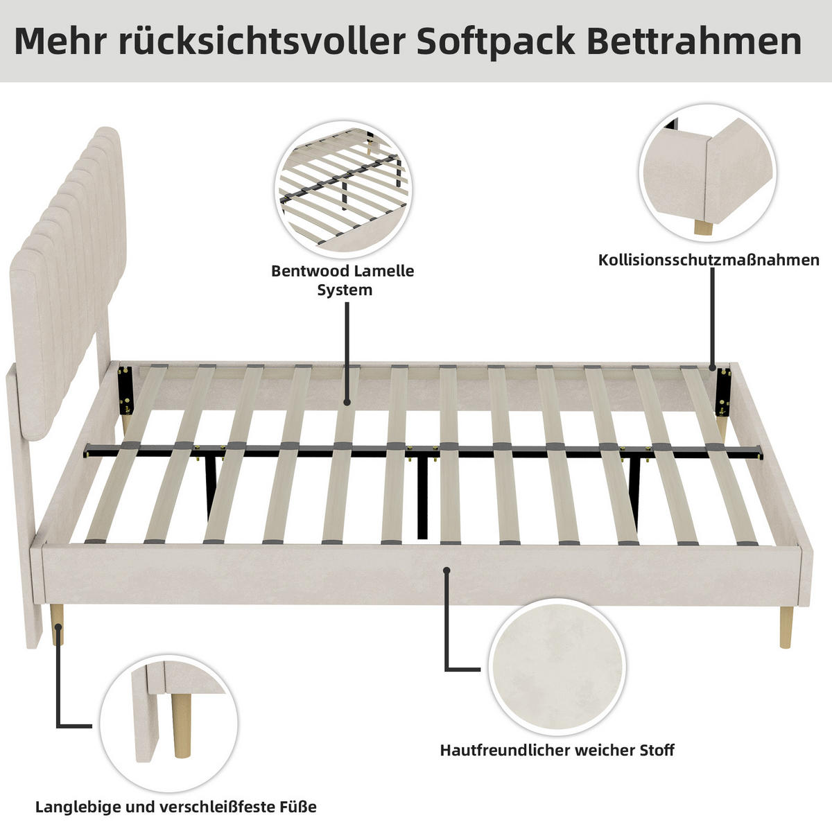 POLSTERBETT 160/200 cm beige aus Stoff und Metall mit Samtbezug - Beige, Textil (160/200cm) - OKWISH