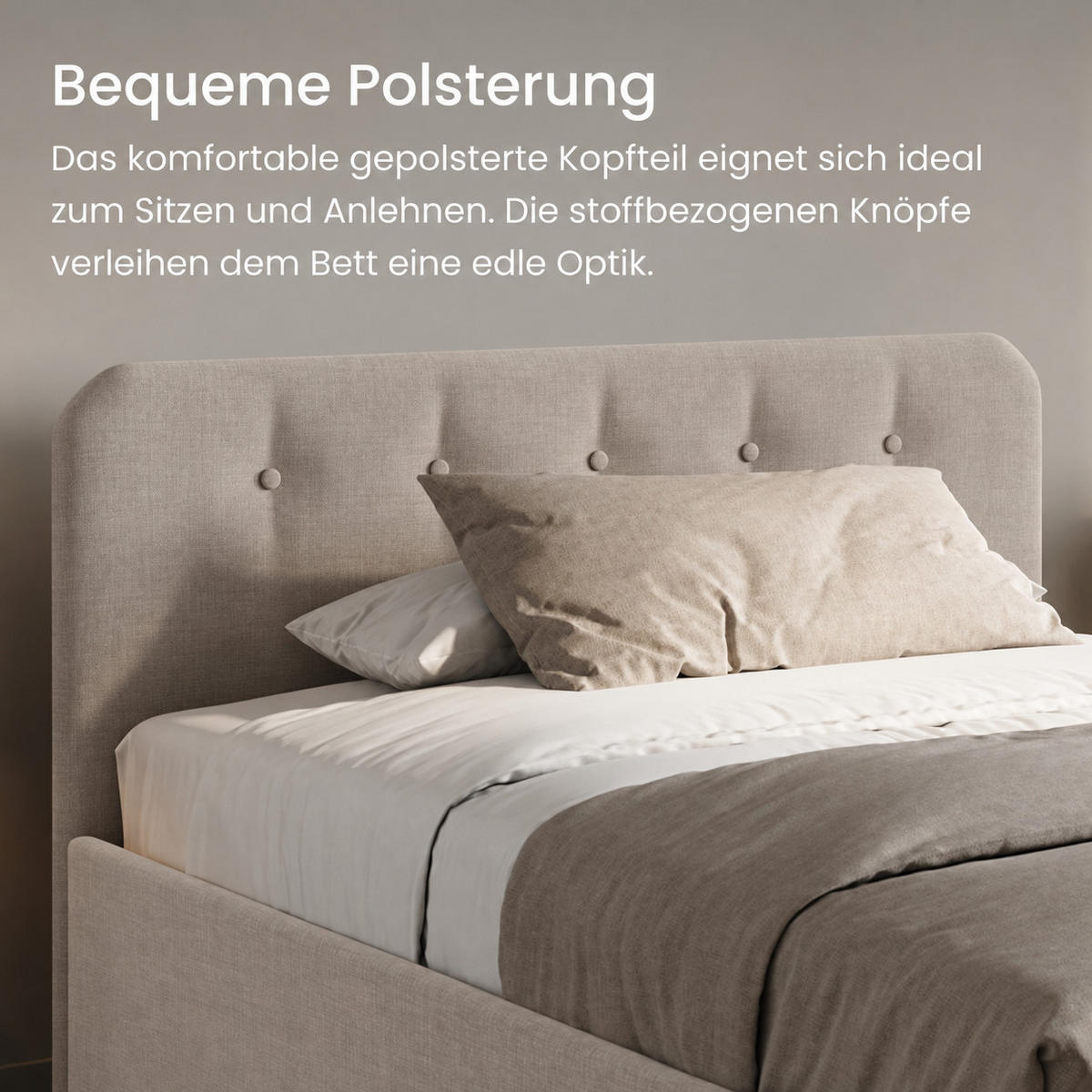 POLSTERBETT mit verstellbarem Lattenrost & Bettkasten, Kaltschaummatratze, 200 x 200 cm in Creme - Creme, Holzwerkstoff/Textil (200/200cm) - Home Collective