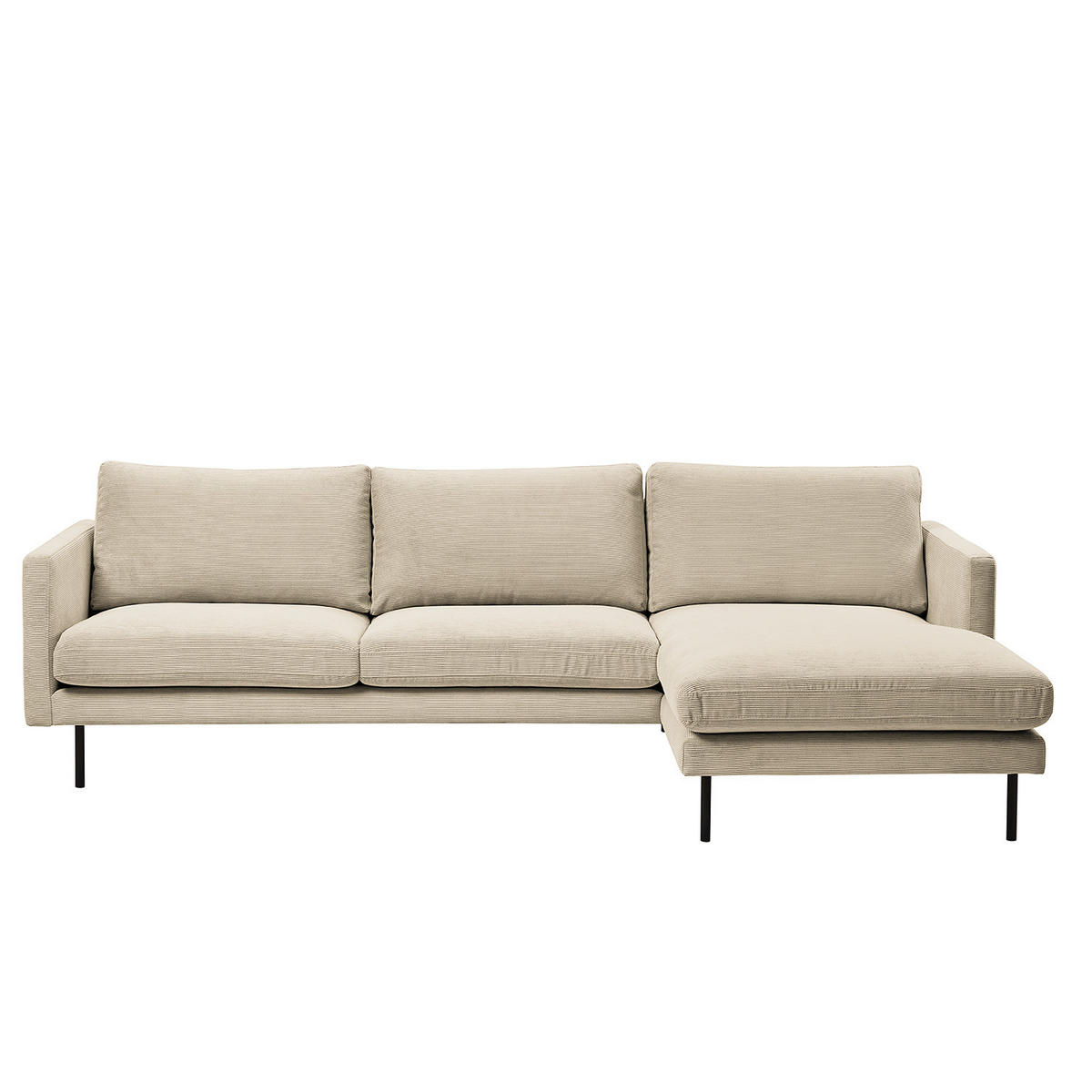 ECKSOFA mit Longchair - Beige/Schwarz, Textil/Metall (262/156cm) - home24