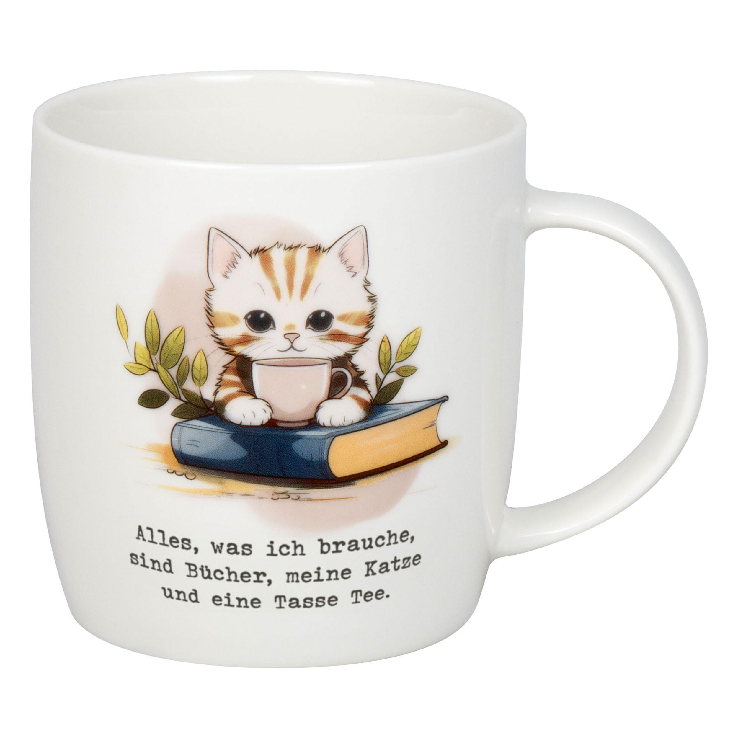 KAFFEEBECHER Bücher, Katze & Tee - Naturfarben, Keramik (0.4L) - Könitz