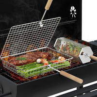 GRILLKORB Set 2-teilig Edelstahl mit Holzgriff - Silberfarben, Metall (24/15/31cm)