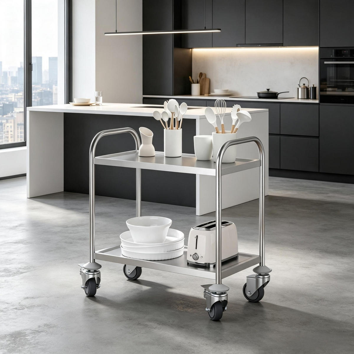 KÜCHENWAGEN Edelstahl, MIT 2 ABLAGEFLÄCHEN, verchromt grau, für Küche, 80/45/82 cm - Grau, Holzwerkstoff (45/82/80cm) - Rolipo