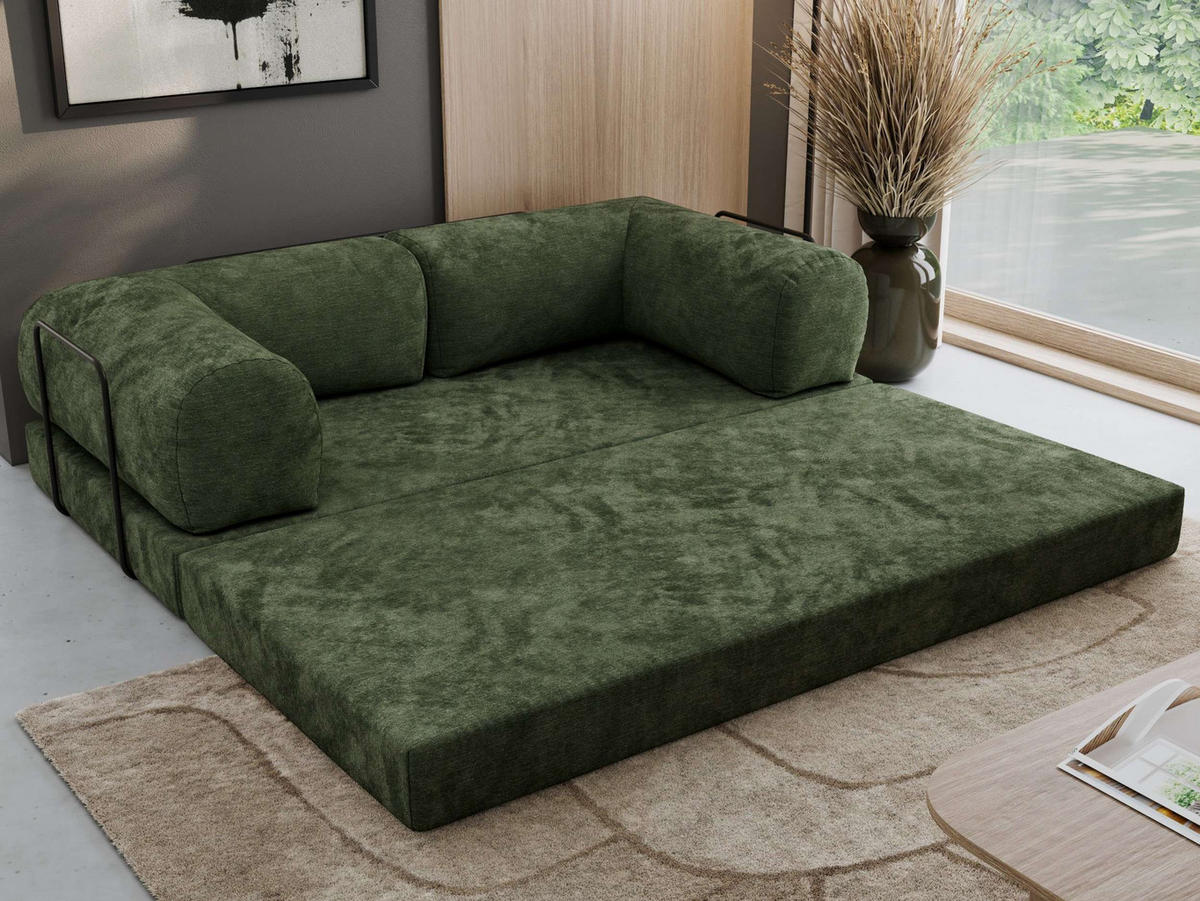 TROJMIESTNA POHOVKA ORSETTO - Tmavozelená Hladká ženilka - čierna/tmavozelená, kov/textil (200/70/100cm) - MKS