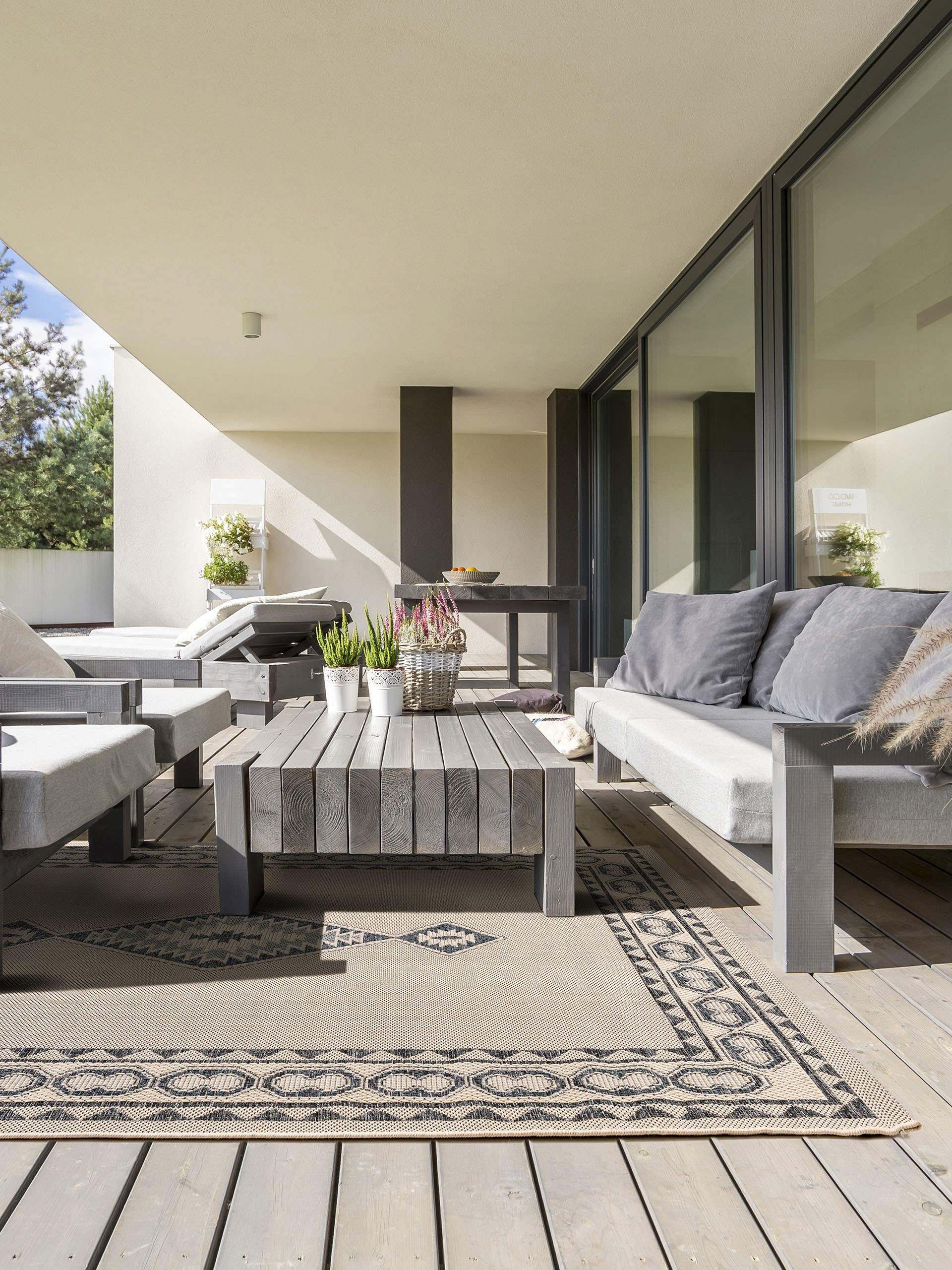 Outdoorteppich River Beige/Blau 200x285 cm - Beige, Textil (200/285cm) - benuta Nest