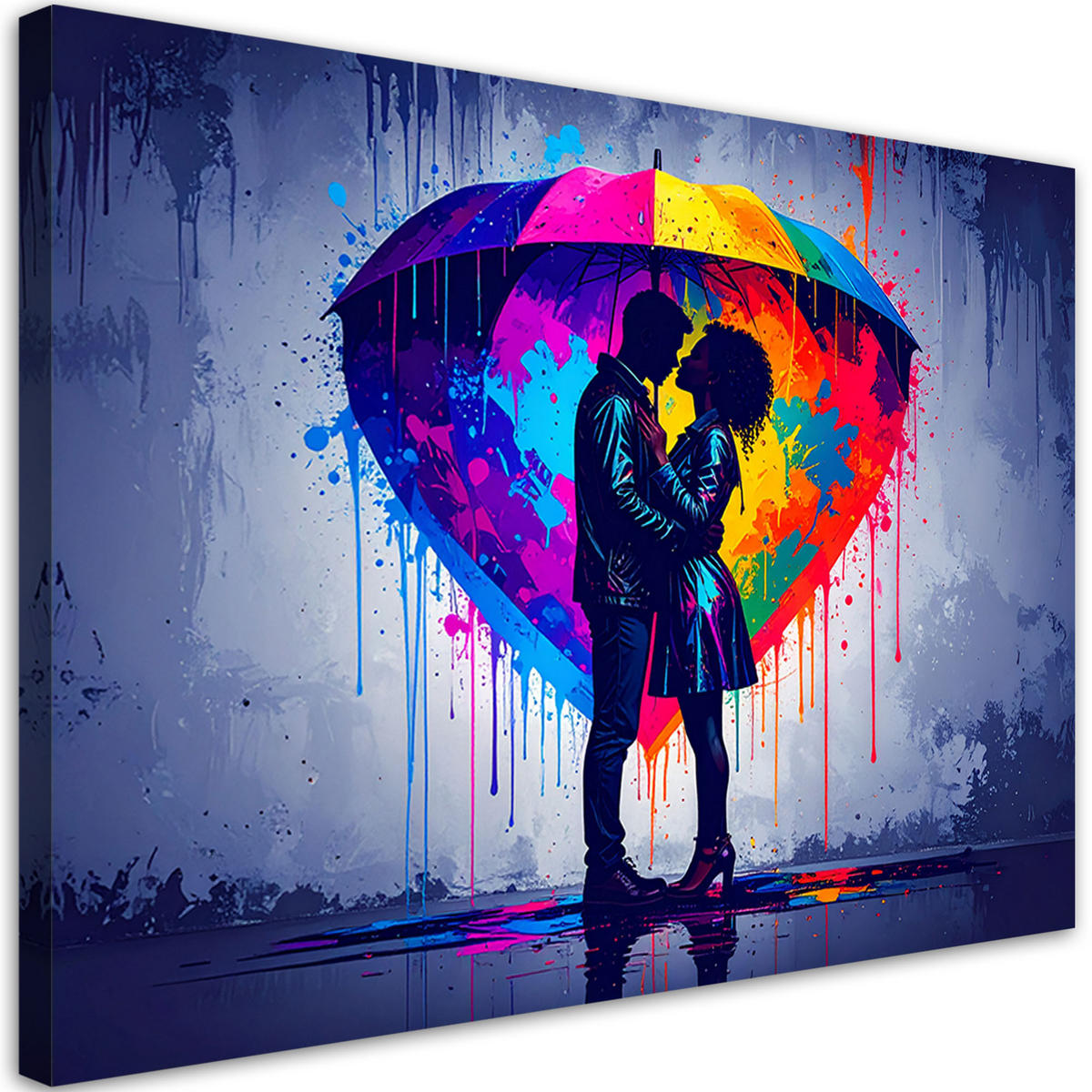 LEINWANDBILD Paar Liebe Regenschirm Abstrakt Graffiti 60x40cm - Multicolor, Textil (60/40cm) - Feeby