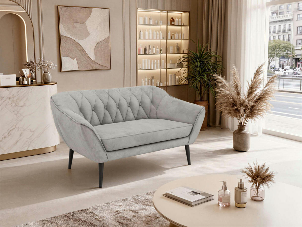 2-SITZER-SOFA PIRS - Hellgrau Velvet - Schwarze Beine - Hellgrau/Schwarz, Holzwerkstoff/Textil (140/75/74cm) - MKS
