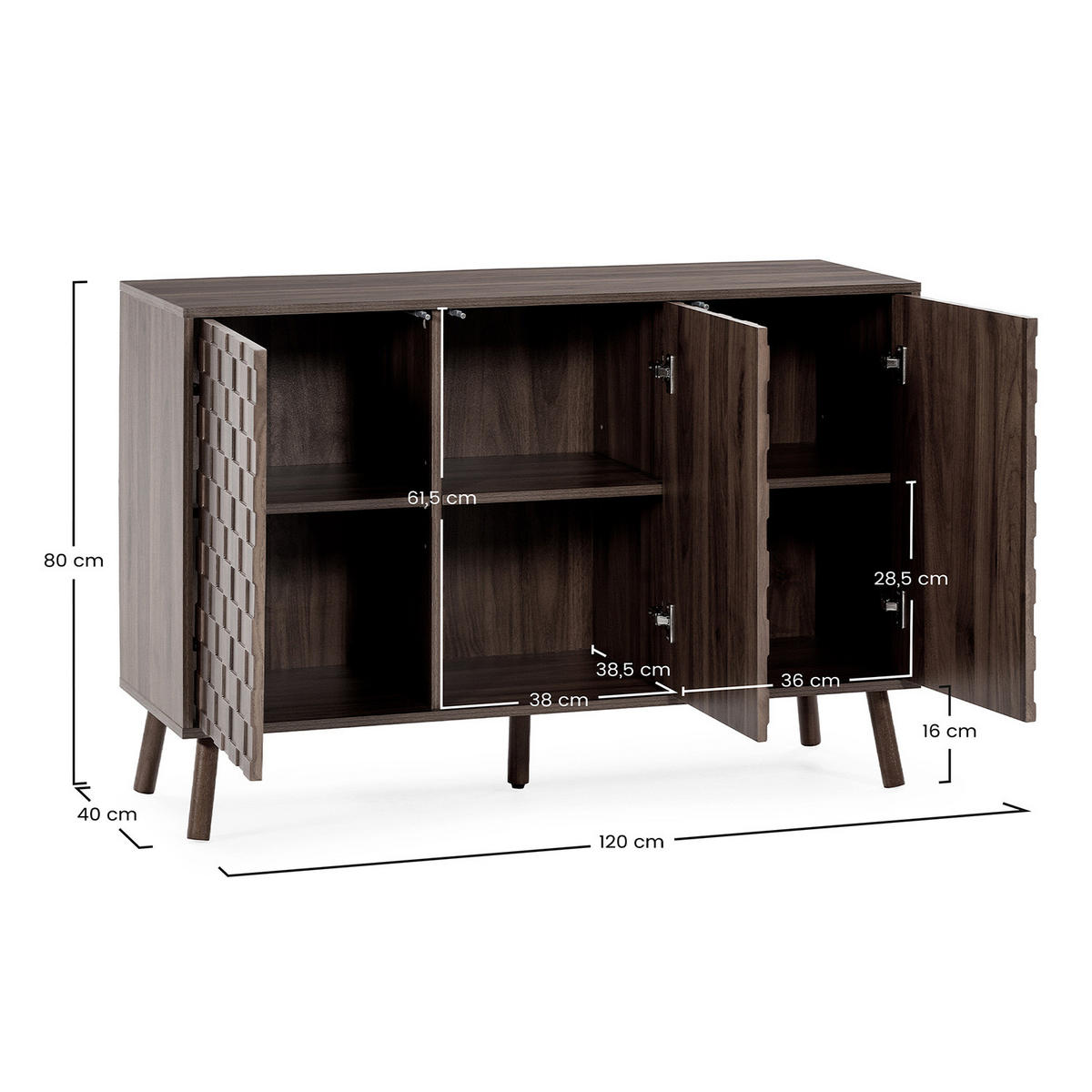 SIDEBOARD Canadá 3 türen Walnuss-Optik - Walnussfarben, Holzwerkstoff (120/80/40cm) - VS Venta-stock