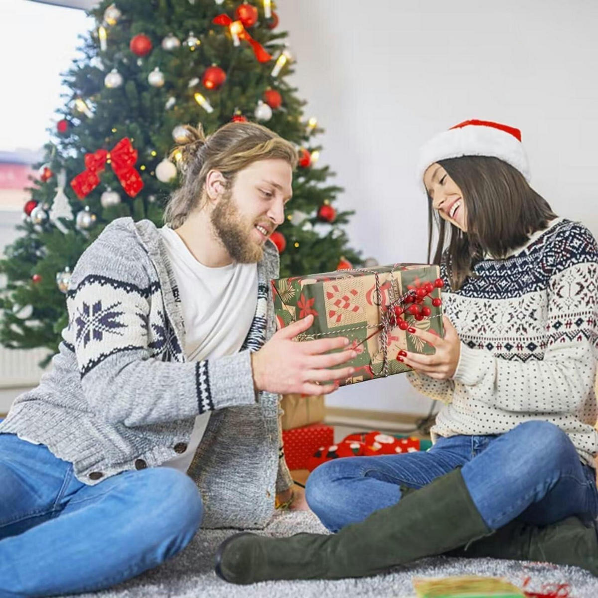 GESCHENKPAPIER 2-teiliges Set 43 cm x 15 m Weihnachten Kraftpapier - Multicolor, Papier (8/4/43cm)