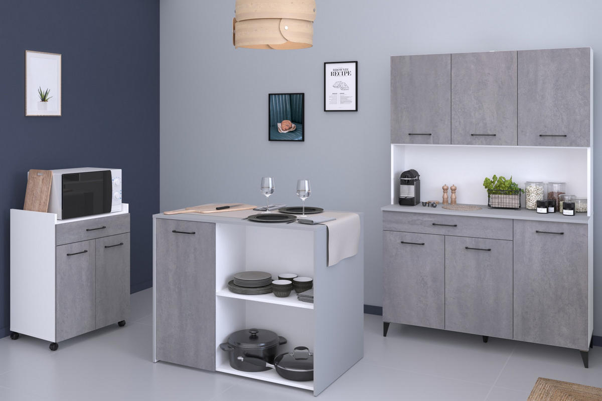 BUFFETSCHRANK grau, weiß, Küchenbuffet 120 cm mit 8 Fächern - Schwarz/Weiß, Holzwerkstoff/Kunststoff (120/180/44cm) - Parisot Meuble