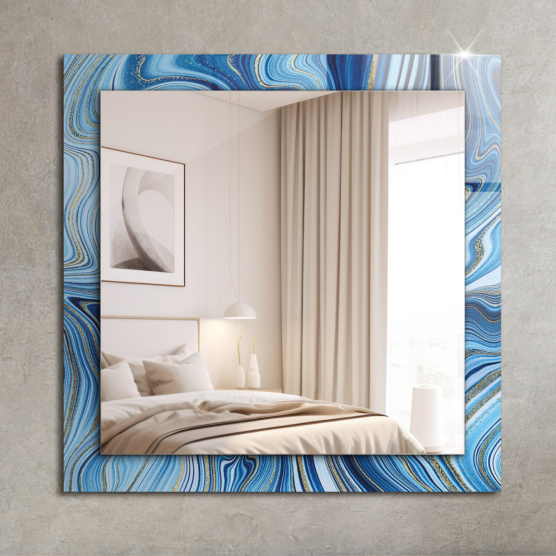 SPIEGEL 60 x 60 cm Rechteckig mit Aufdruck - Blau, Glas (60/60/0.4cm) - TULUP